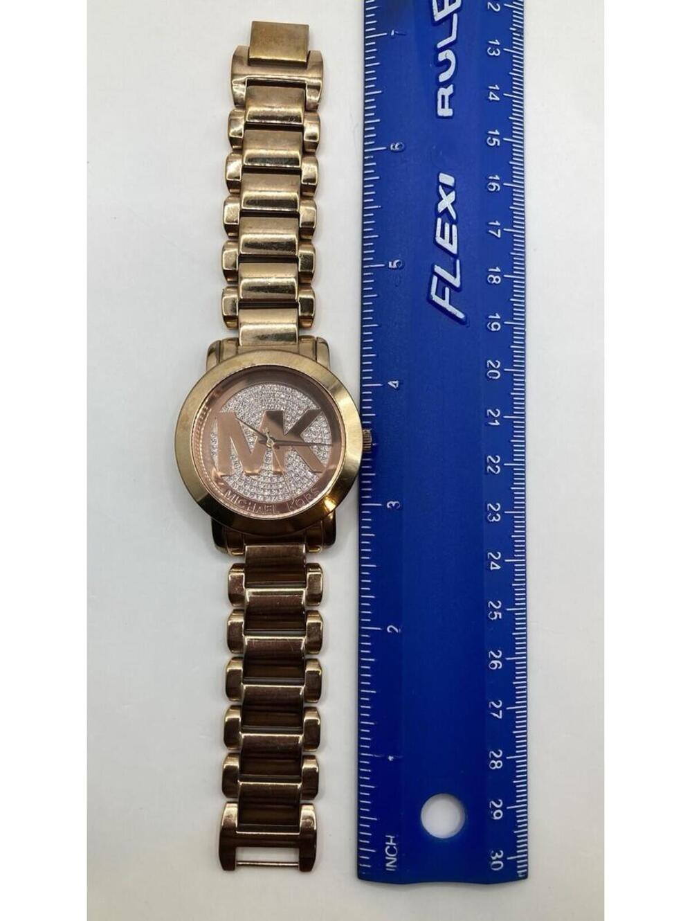 Michael Kors MK3394 Runway Rose Gold Crystal Pave Glitz Oversized MK Logo Watch - Picture 4 of 9